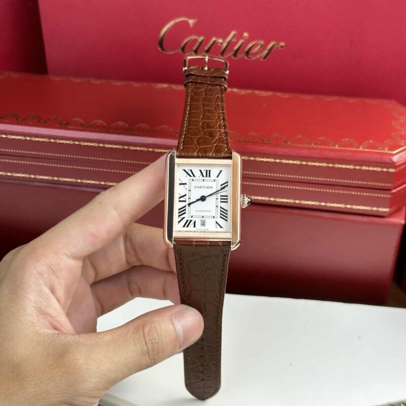 ĐỒNG HỒ CARTIER TANK SOLO EXTRA LARGE MODEL VÀNG HỒNG MẶT SỐ BẠC 41x31MM