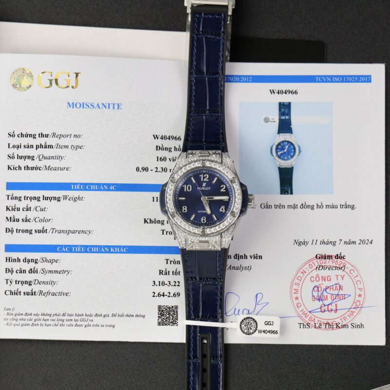 ĐỒNG HỒ HUBLOT BIG BANG ONE CLICK MẶT XANH VỎ TRẮNG ĐỘ FULL MOISSANITE 39MM
