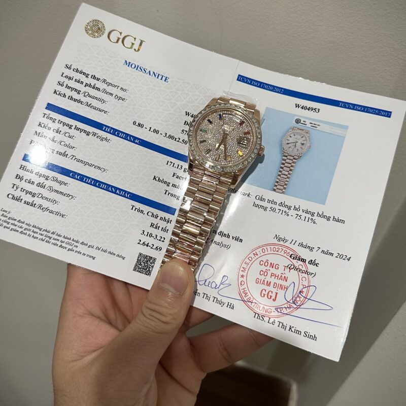 ROLEX DAY-DATE 40 18K ROSE GOLD WRAPPED DIAMOND PAVED DIAL BAGUETTE BEZEL GMF V3 BEST QUALITY REPLICA 40MM