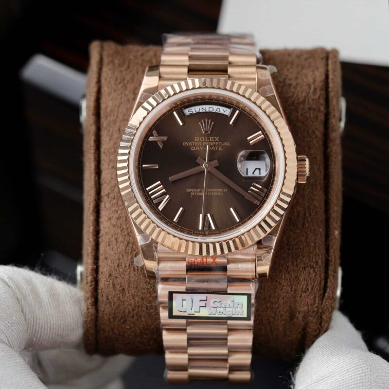 ROLEX DAY-DATE 228235-0002 ROSE GOLD CHOCOLATE ROMAN DIAL 186G TOP QUALITY REPLICA Q FACTORY