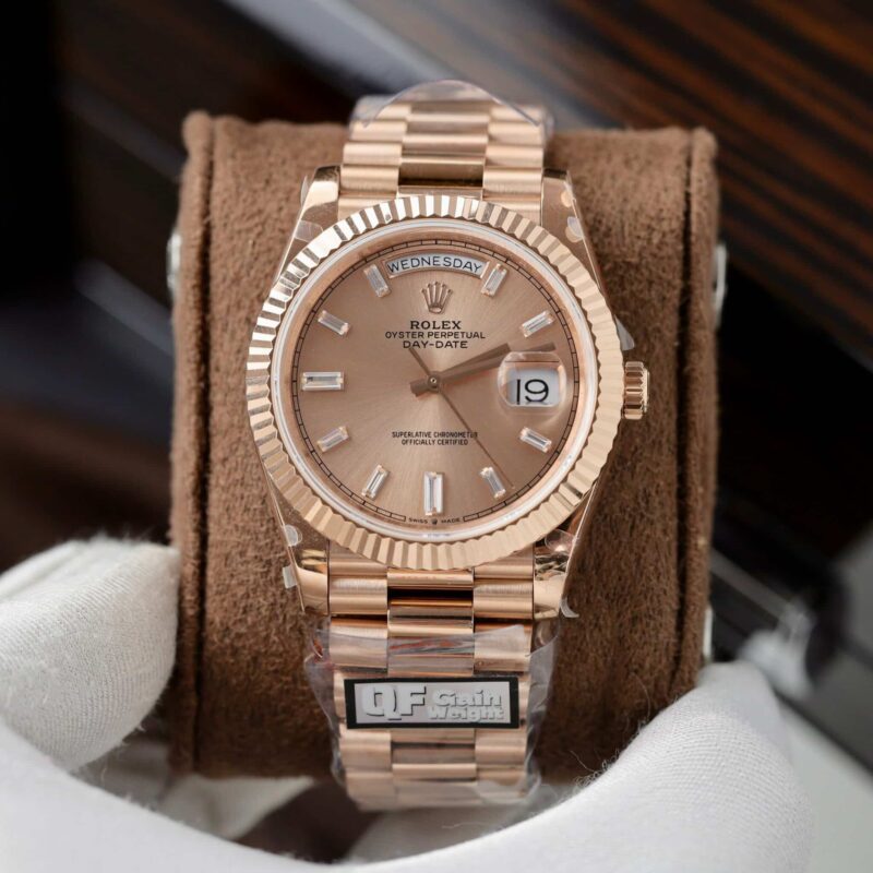 ROLEX DAY-DATE 40 228235 ROSE GOLD SUNDUST BAGUETTE DIAMOND DIAL 186G TOP QUALITY REPLICA Q FACTORY