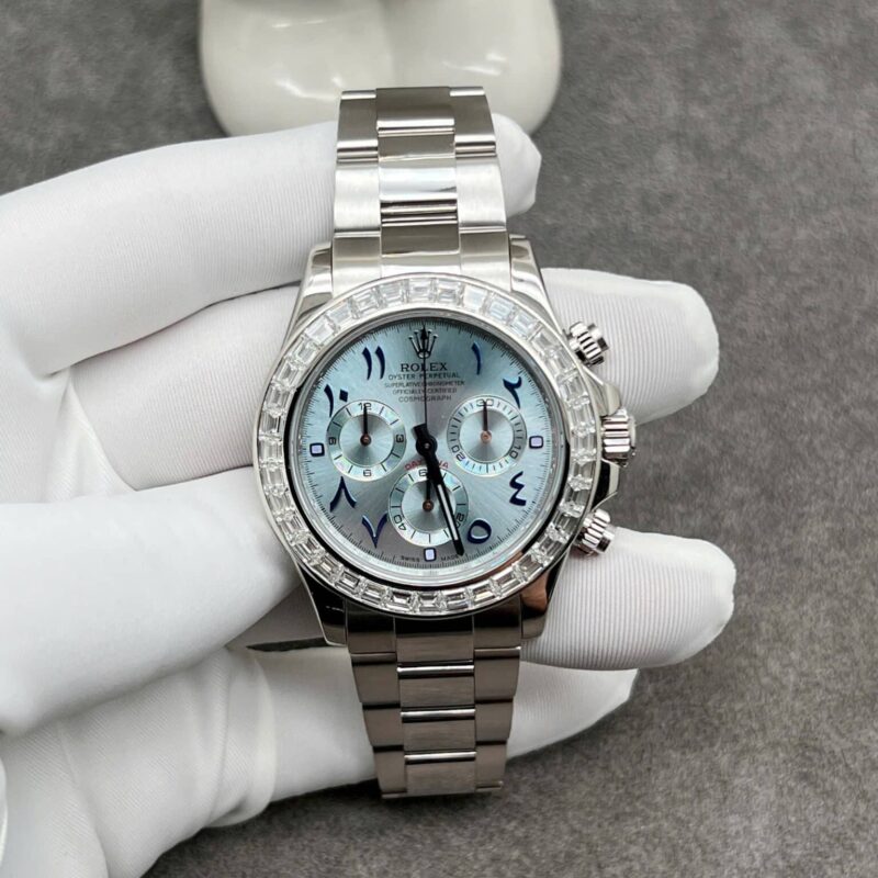 ROLEX DAYTONA 116576TBR PLATINUM ARABIC DIAL CUSTOM MADE 1:1 CNC BAGUETTE CVD DIAMONDS BEZEL 40MM