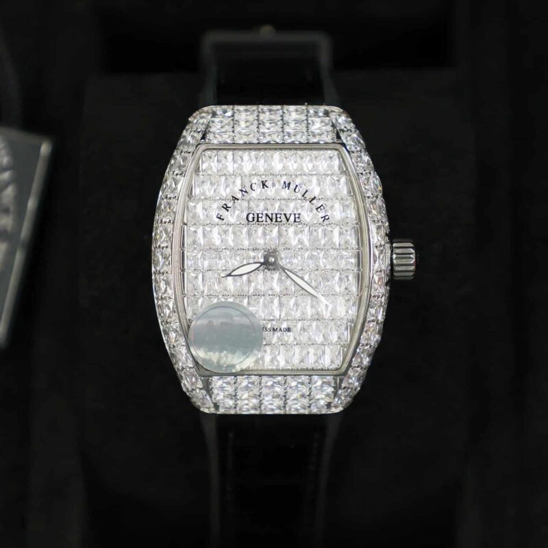 ĐỒNG HỒ NỮ FRANCK MULLER V32 MÀU ĐEN ĐÍNH FULL ĐÁ CZ BAGUETTE MÁY THỤY SĨ ABF 36MM