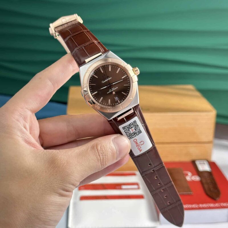 OMEGA CONSTELLATION CO-AXIAL MASTER CHRONOMETER TWO TONE BROWN DIAL LEATHER REPLICA 39MM