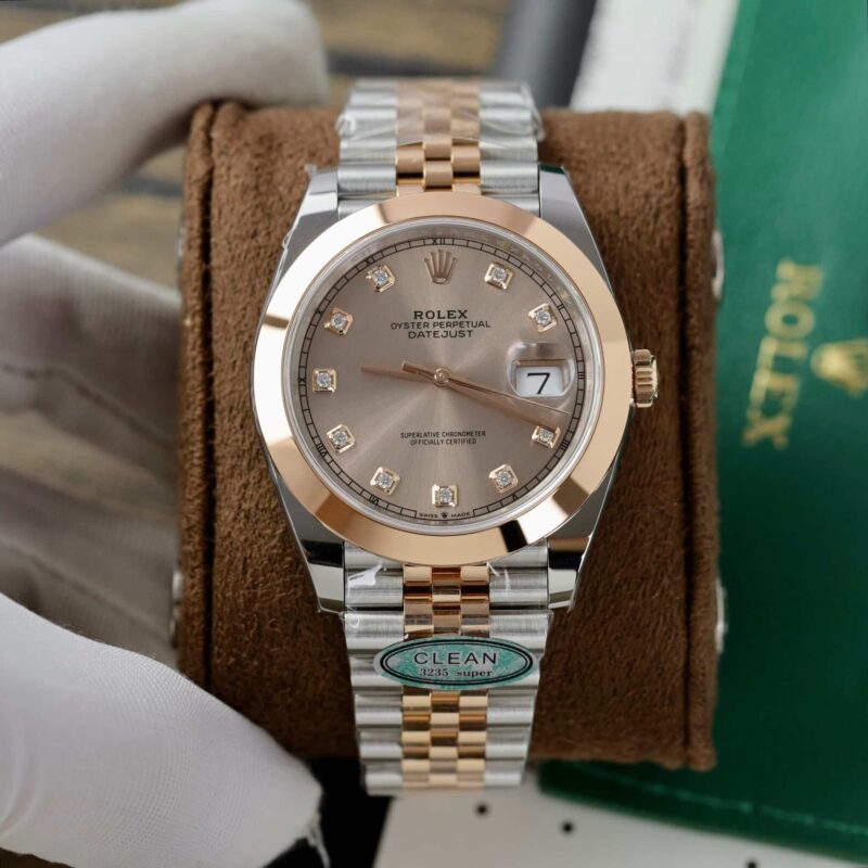 ĐỒNG HỒ ROLEX DATEJUST 126301 DEMI VÀNG HỒNG MẶT SUNDUST NIỀNG TRƠN DÂY JUBILEE REP 1:1 CLEAN FACTORY 41MM