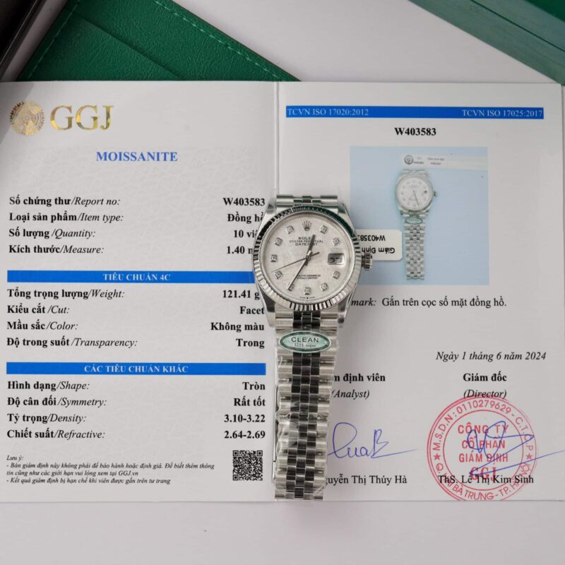 ĐỒNG HỒ ROLEX DATEJUST 36 MẶT THIÊN THẠCH CỌC SỐ MOISSANITE REP 1:1 CLEAN FACTORY 36MM