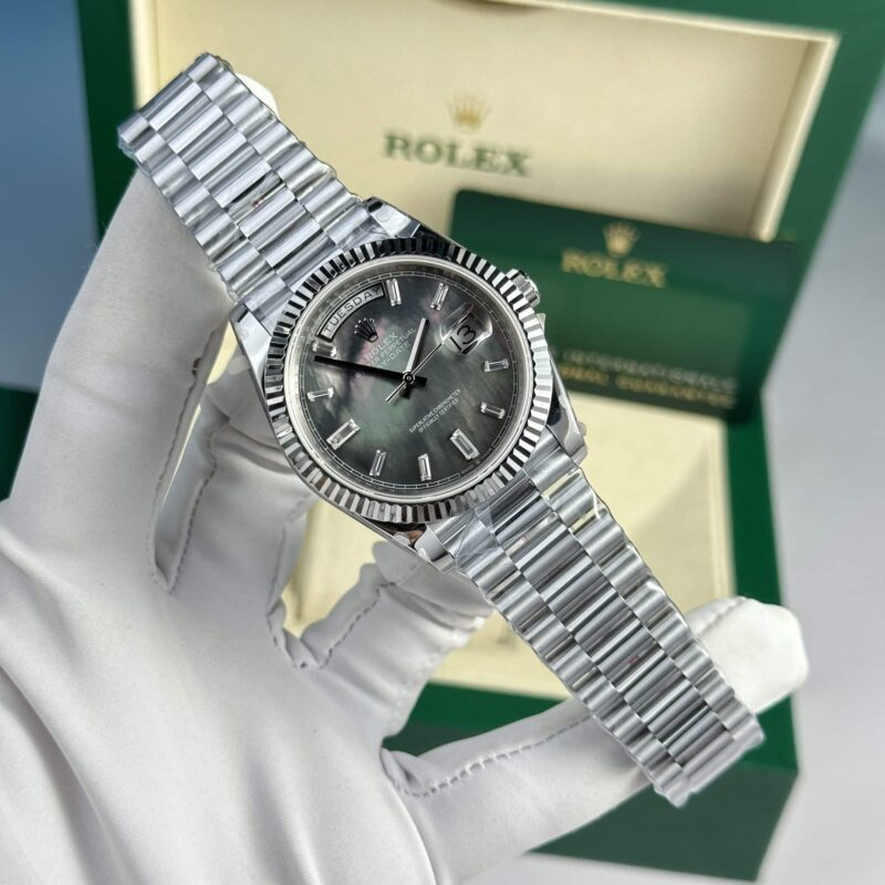 ROLEX DAY-DATE 40 BLACK MOP BAGUETTE DIAL 186G SUPER CLONE BEST REPLICA 40MM