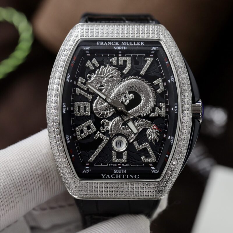 ĐỒNG HỒ FRANCK MULLER V45 DRAGON MẶT ĐEN VỎ ĐÍNH ĐÁ REP 1:1 ABF 45MM