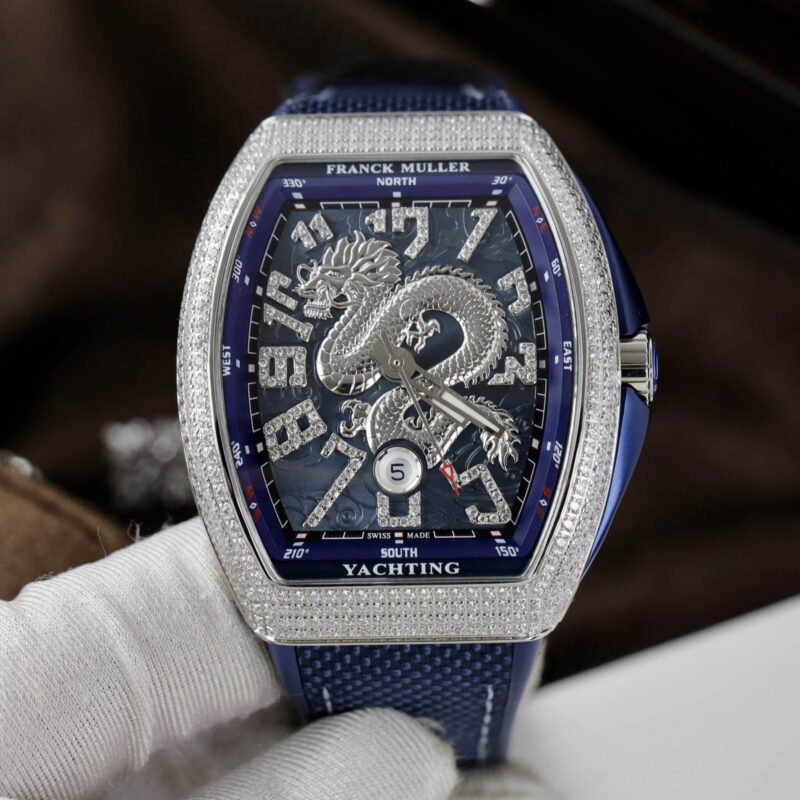 ĐỒNG HỒ FRANCK MULLER V45 DRAGON MÀUXANH BLUE VỎ ĐÍNH FULL ĐÁ REP 1:1 ABF 45MM