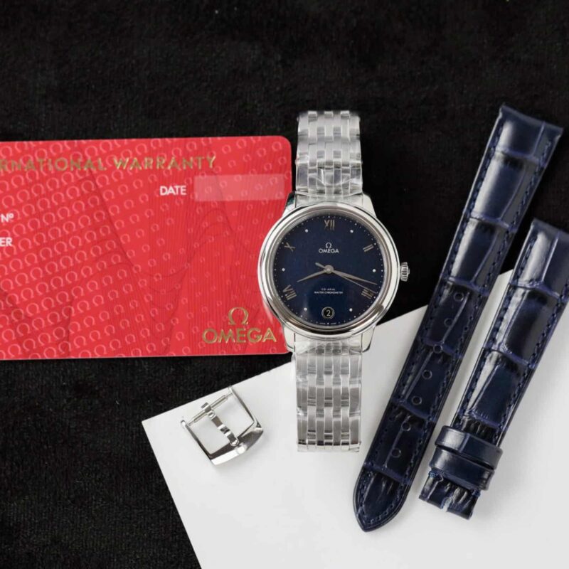ĐỒNG HỒ NỮ OMEGA DE VILLE PRESTIGE MẶT SỐ XANH HOA VĂN DỌC REPLICA 1:1 VSF 34MM