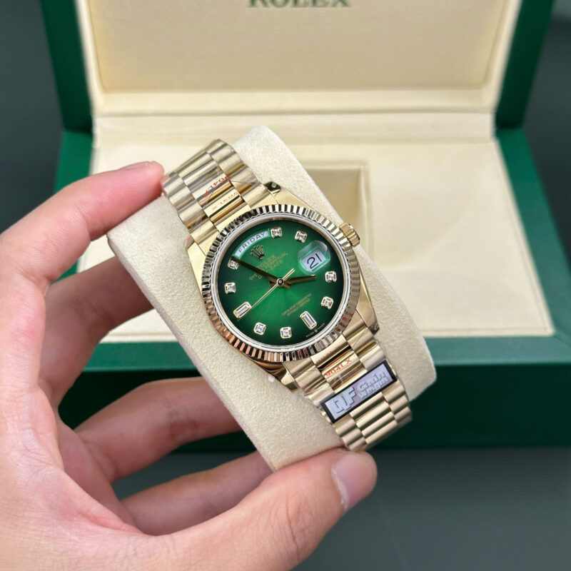 ROLEX DAY-DATE 128238-0069 GREEN OMBRÉ DIAMOND-SET DIAL YELLOW GOLD 158G SUPER CLONE QF 36MM